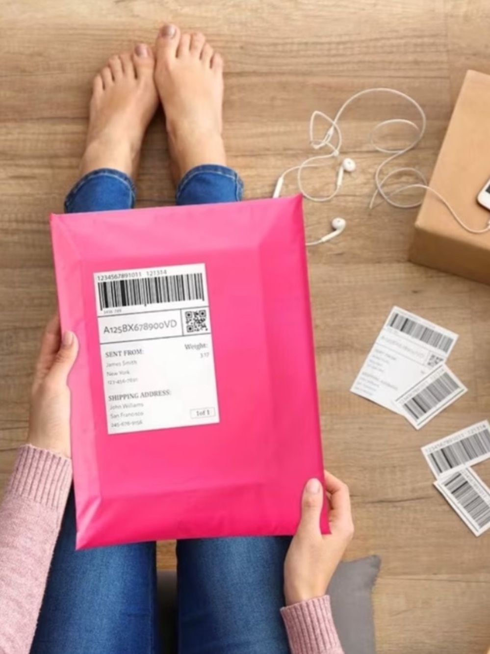 575pc Bundle: 25 Large Poly Mailers, 25 Cello Bags, 25 Cards & 500 Stickers - Picture 4 of 14